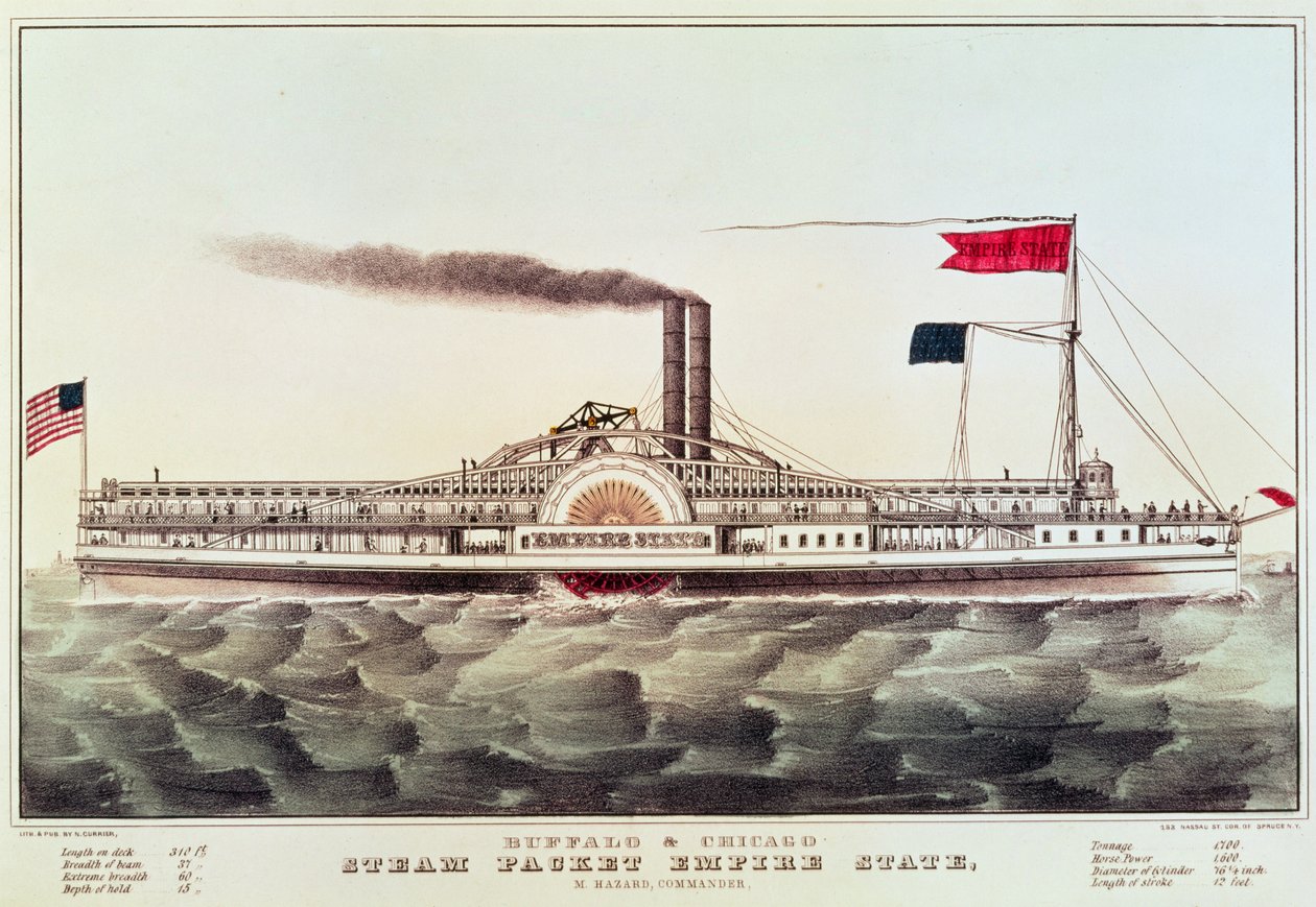 Buffalo og Chicago Steam Packet, Empire State af N. and Ives, J.M. Currier