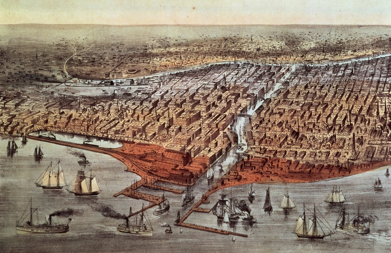 Chicago som det var, ca. 1880 af N. and Ives, J.M. Currier