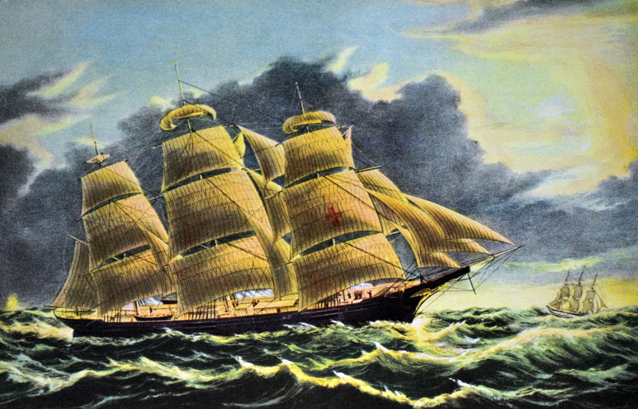 Clipper Ship Dreadnought ud for Tuskar Light af N. and Ives, J.M. Currier