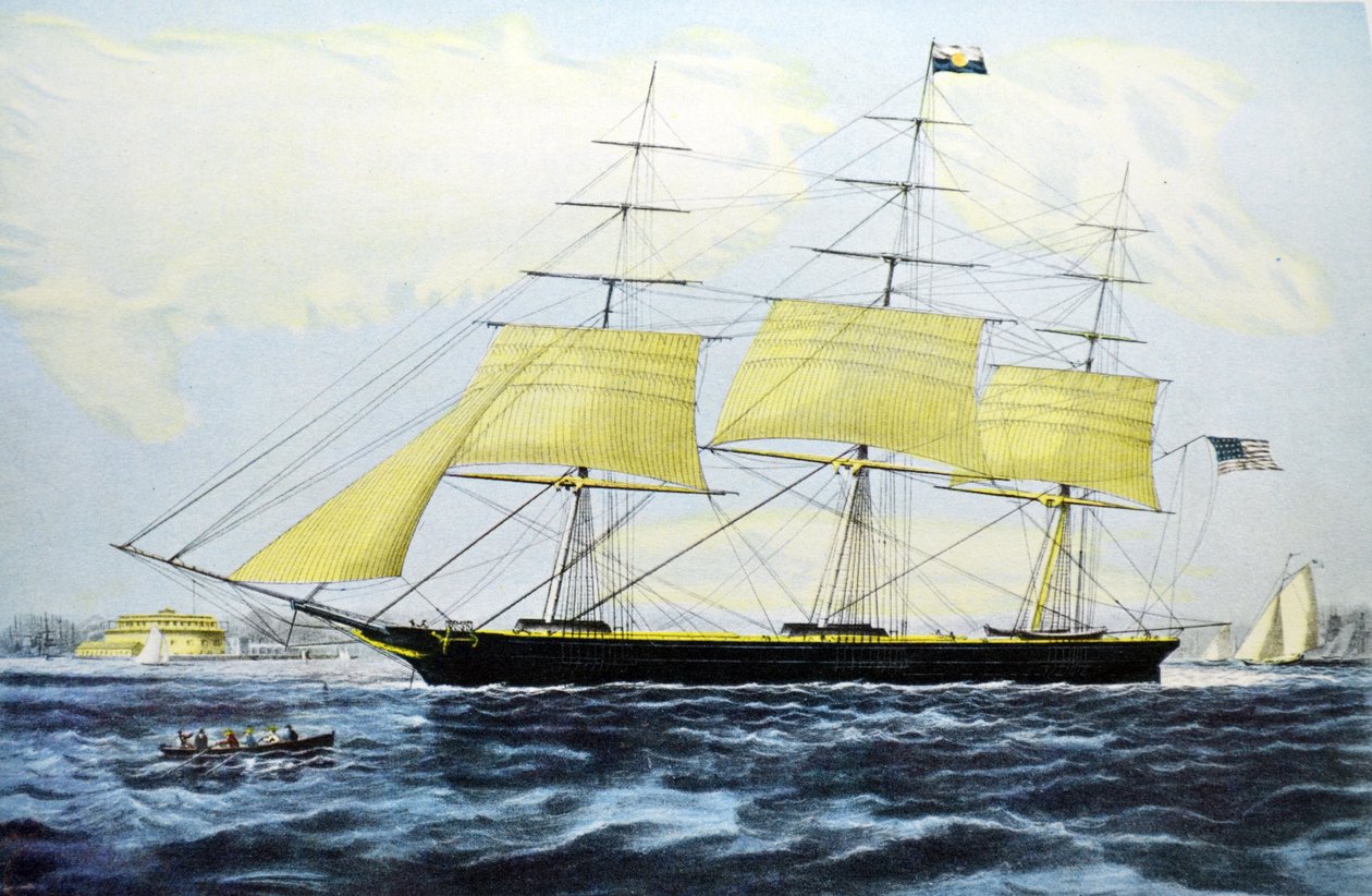 Currier & Ives Illustration 1800-tallet. Clipperskib Nightingale af N. and Ives, J.M. Currier