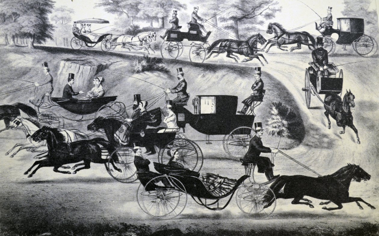 Currier & Ives Illustration 1800-tallet. Moderigtige turn-outs i Central Park af N. and Ives, J.M. Currier