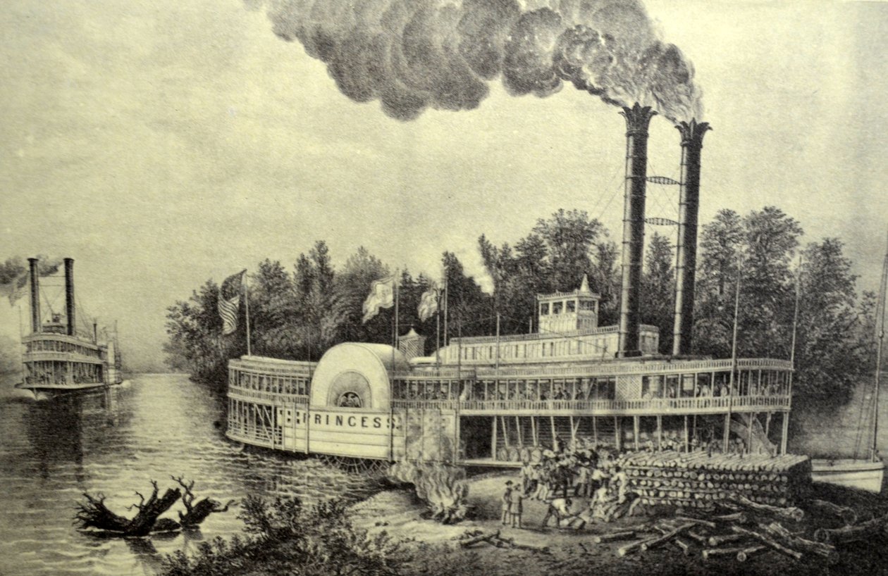 Currier & Ives Illustration 19. århundrede. Mississippi rorpedoskib af N. and Ives, J.M. Currier