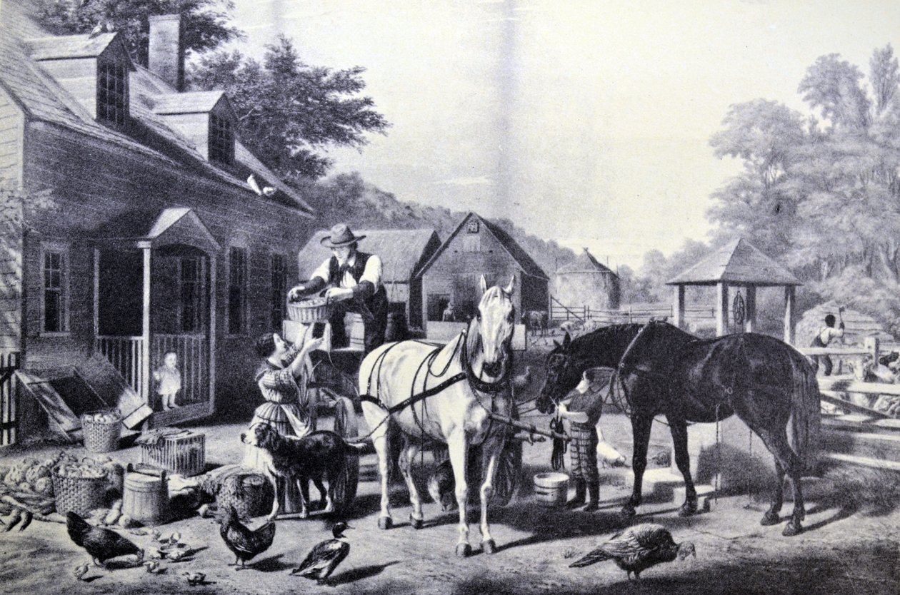 Currier & Ives Illustration 1800-tallet. Forberedelse til marked af N. and Ives, J.M. Currier
