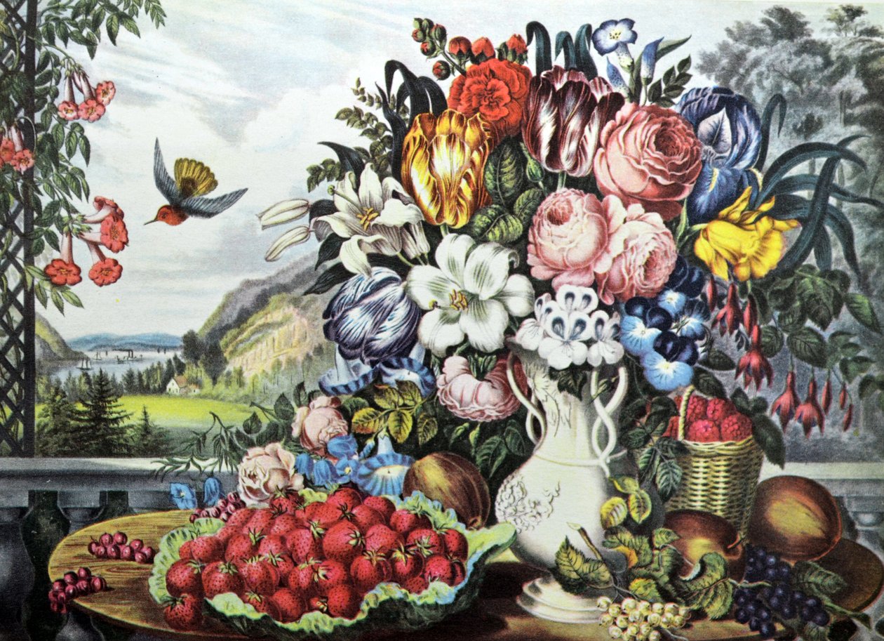 Landskab, Frugt og Blomster af N. and Ives, J.M. Currier