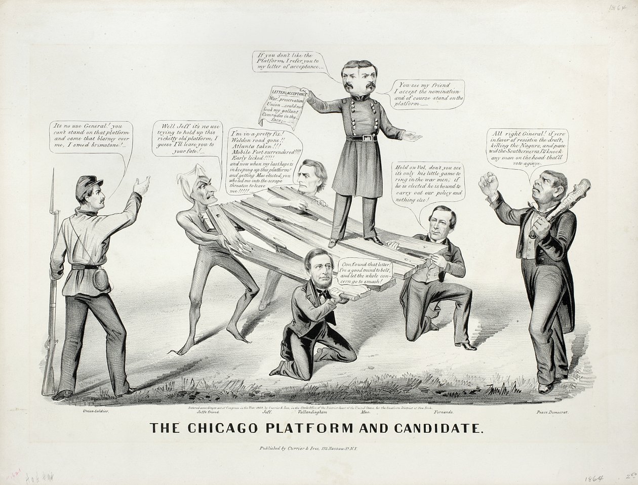 Chicago Platform og kandidat, 1864 af N. and Ives, J.M. Currier