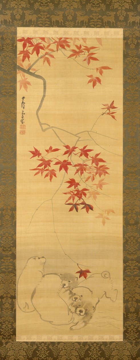 Hvalpe under en ahorngren af Nagasawa Rosetsu