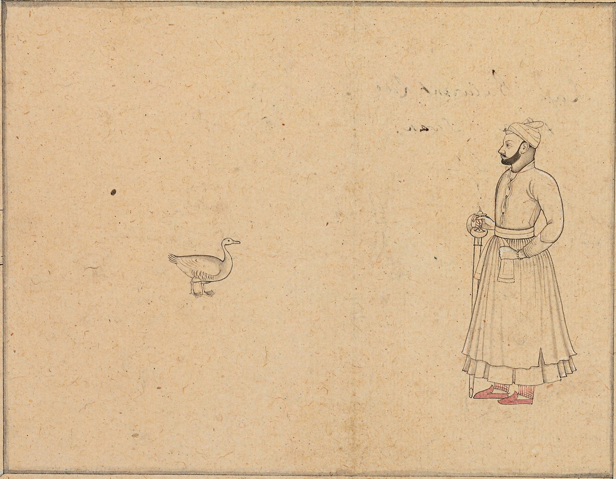 Raja Balwant Dev Singh og en svane, ca. 1750-55 af Nainsukh