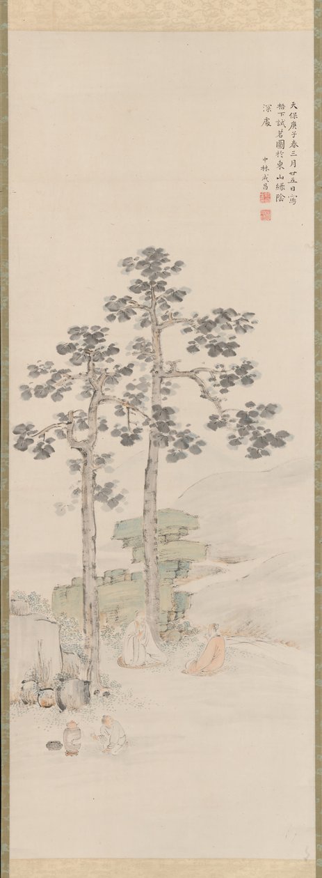 Prøver te under Wu-træerne, 1840. af Nakabayashi Chikuto