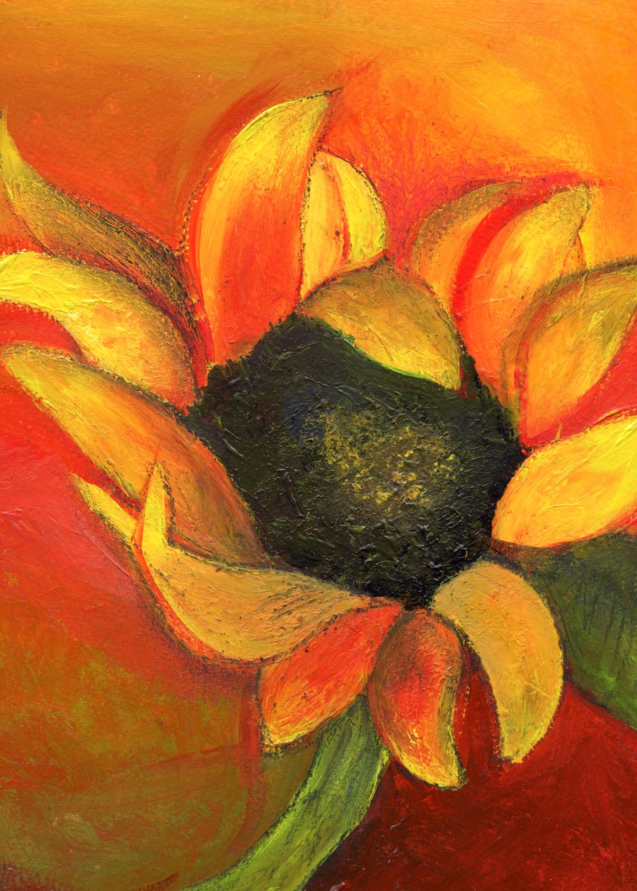 September Sunflower, 2011, (akryl på kort) af Nancy Moniz Charalambous