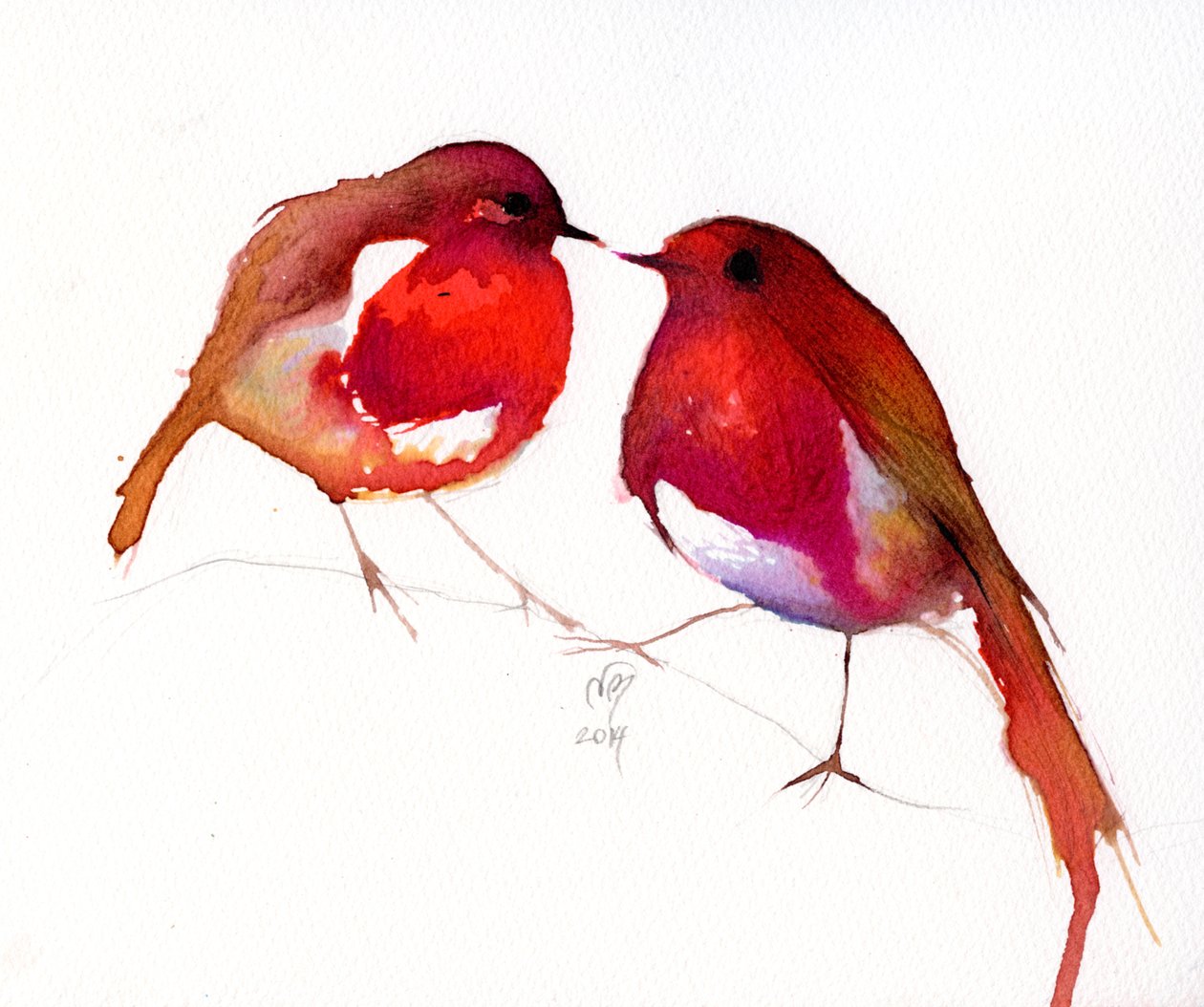 Two Little Ink Birds, 2014, (blæk på papir) af Nancy Moniz Charalambous