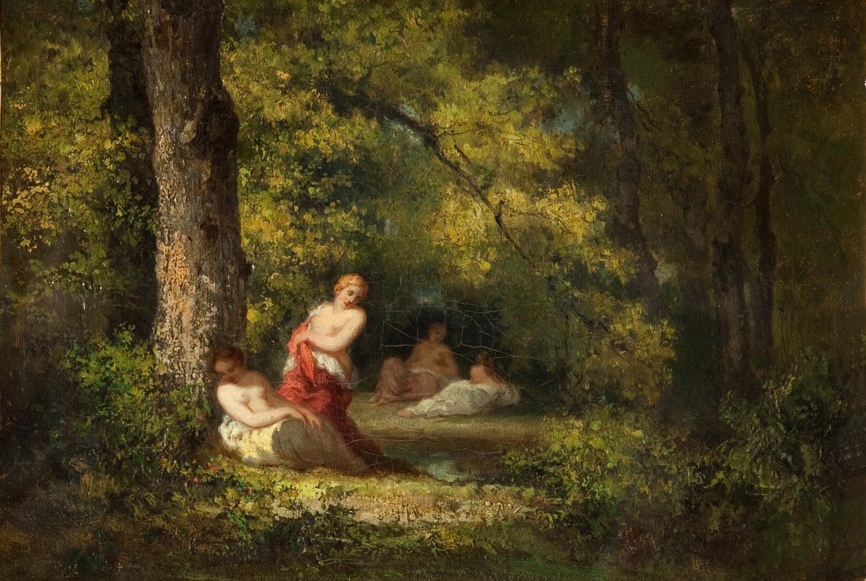 Fire nymfer i en skov af Narcisse Virgile Diaz de la Peña