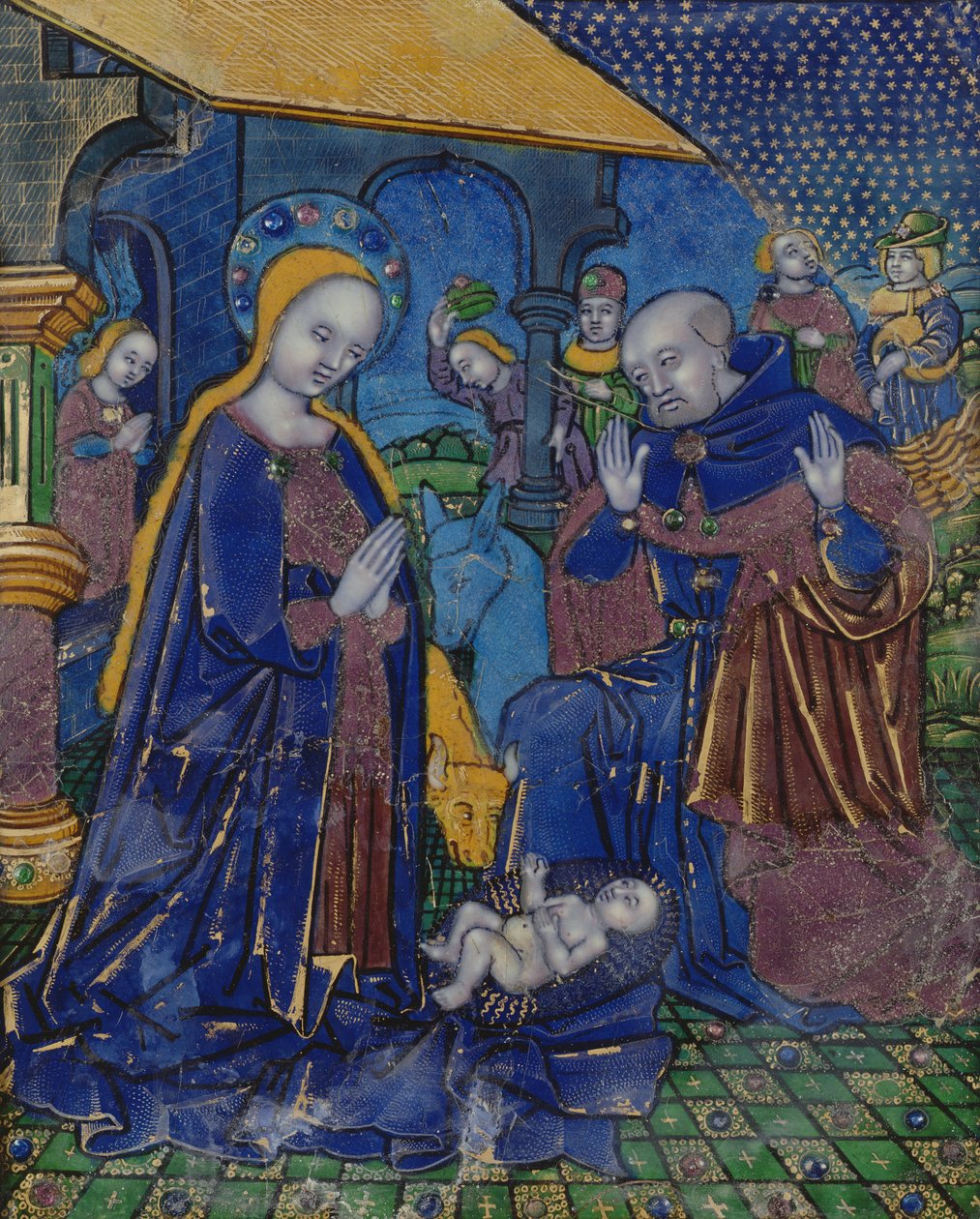 Plakett forestillende The Adoration of the Child, Limoges (emalje) af Nardon Penicaud