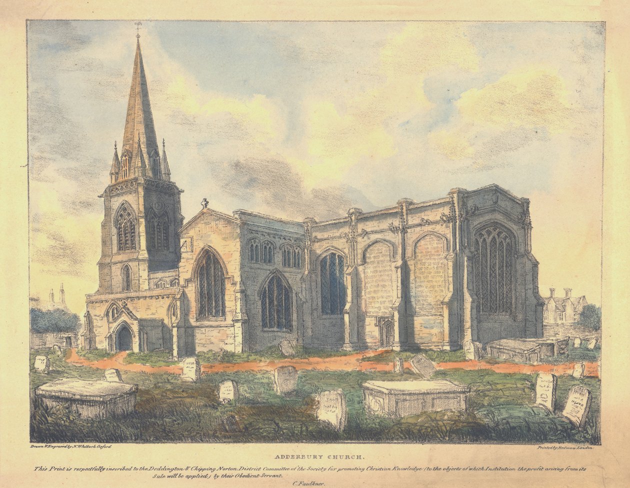 Adderbury kirke, c1830. af Nathaniel Whittock