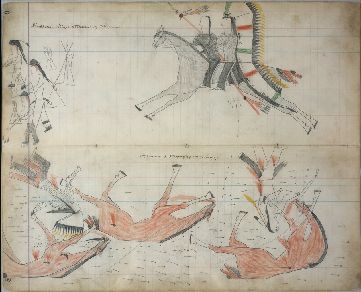 Cheyennes torjuttiin ja haavoittui, n. 1877-1879 (kirjapiirros) af Native American