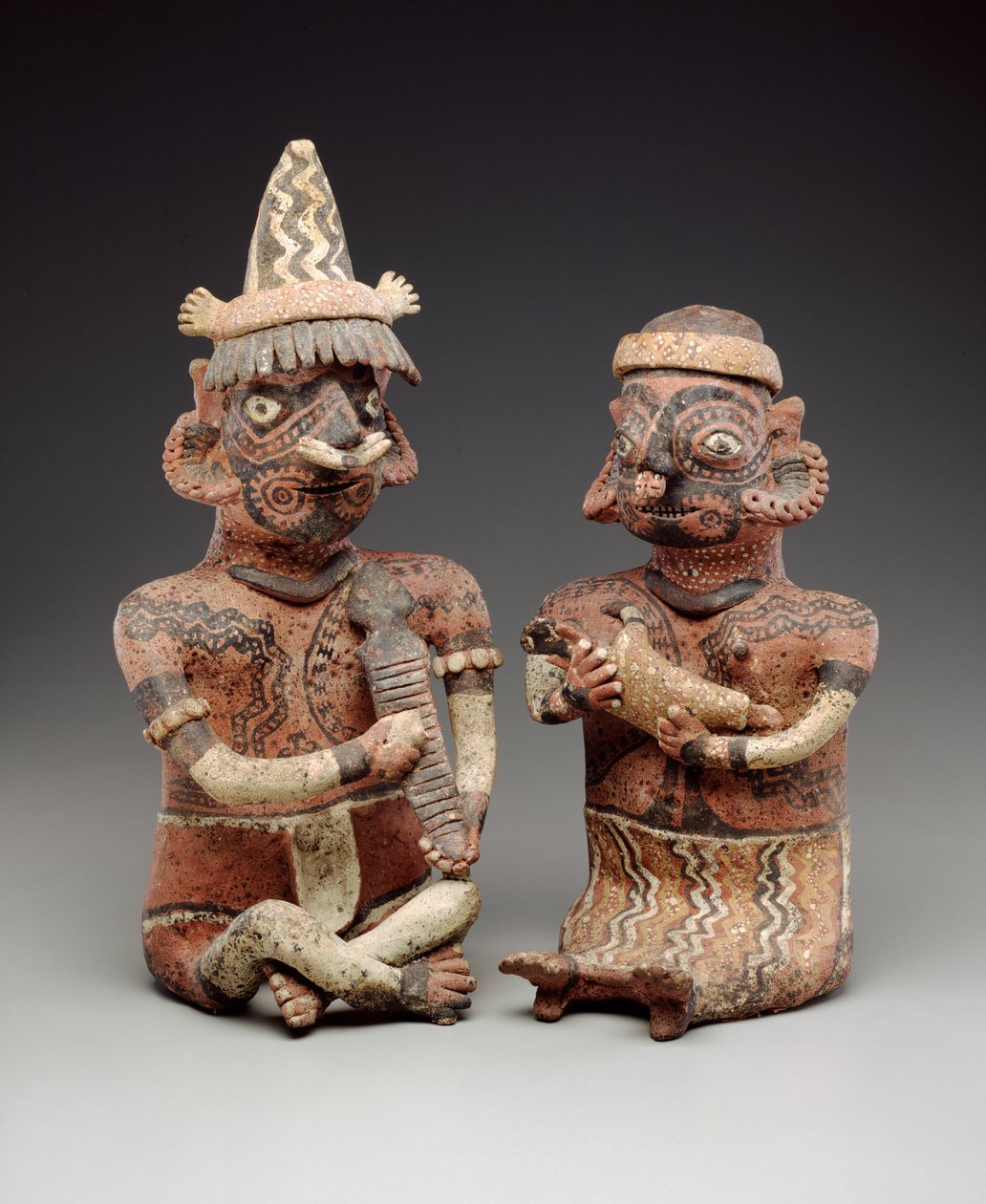 Mands- og kvindefigur, 100 BC-400 AD (polykrom keramik) af Nayarit