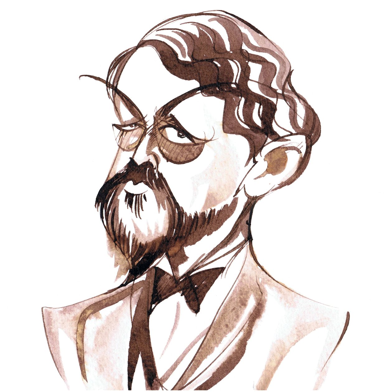 Achille-Claude Debussy, fransk komponist (1862-1918), blækkarikatur af Neale Osborne