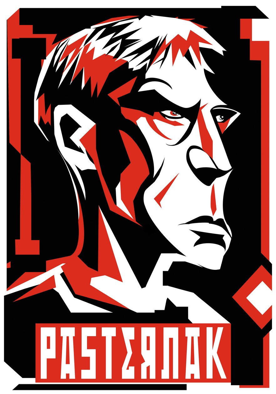 Boris Pasternak, russisk digter og romanforfatter (1890-1960), grafisk rød version af ovenstående af Neale Osborne