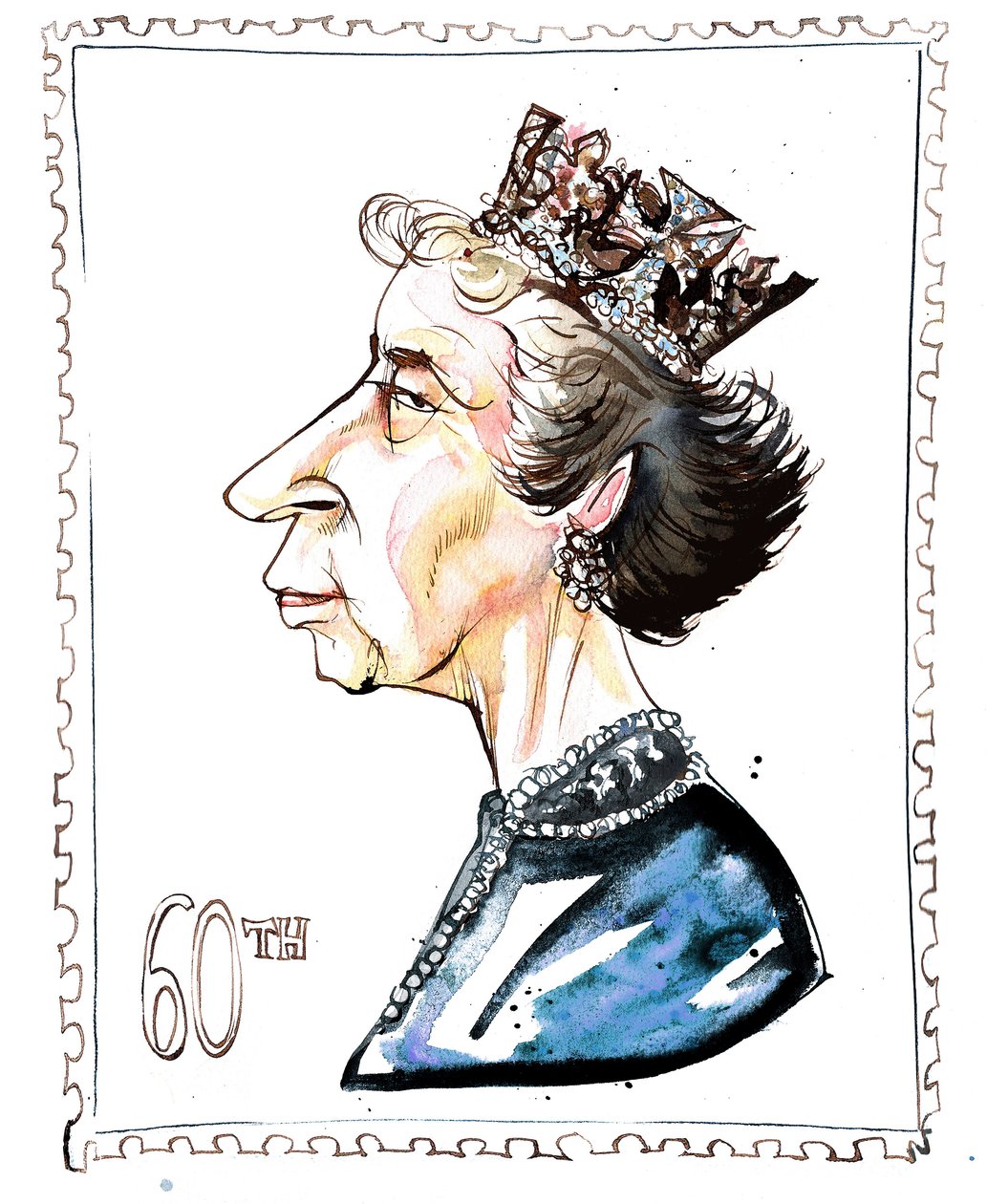 Elizabeth Windsor - karikatur af Neale Osborne