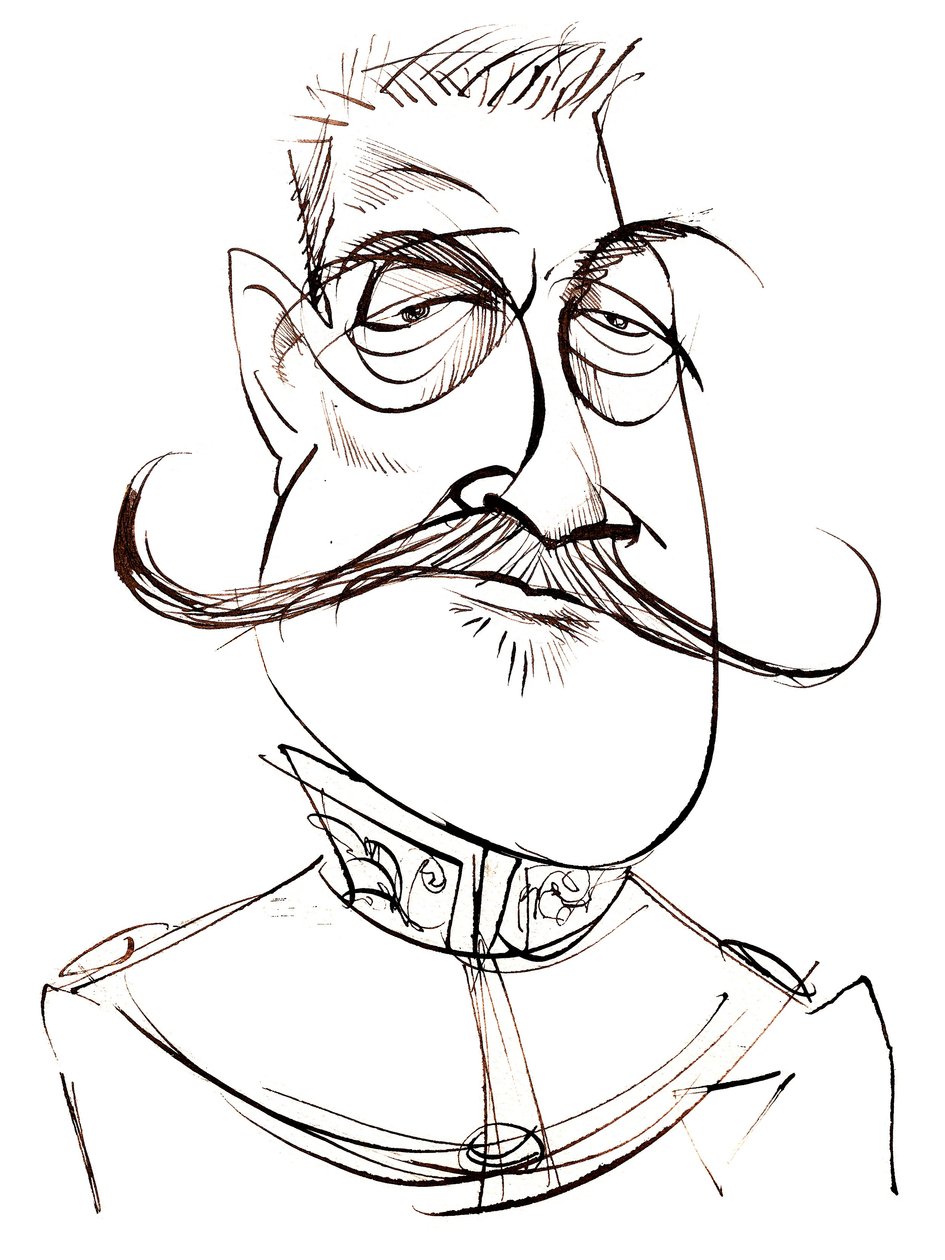 Ferdinand Foch - Fransk marskal (1851-1929); karikatur af Neale Osborne