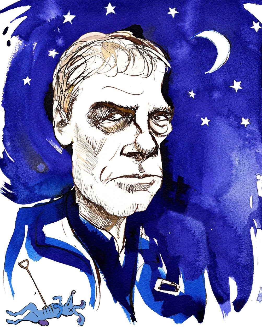 Mark Haddon, engelsk forfatter; karikeret med henvisning til hans roman fra 2003 The Curious Incident of the Dog in the Night-Time af Neale Osborne