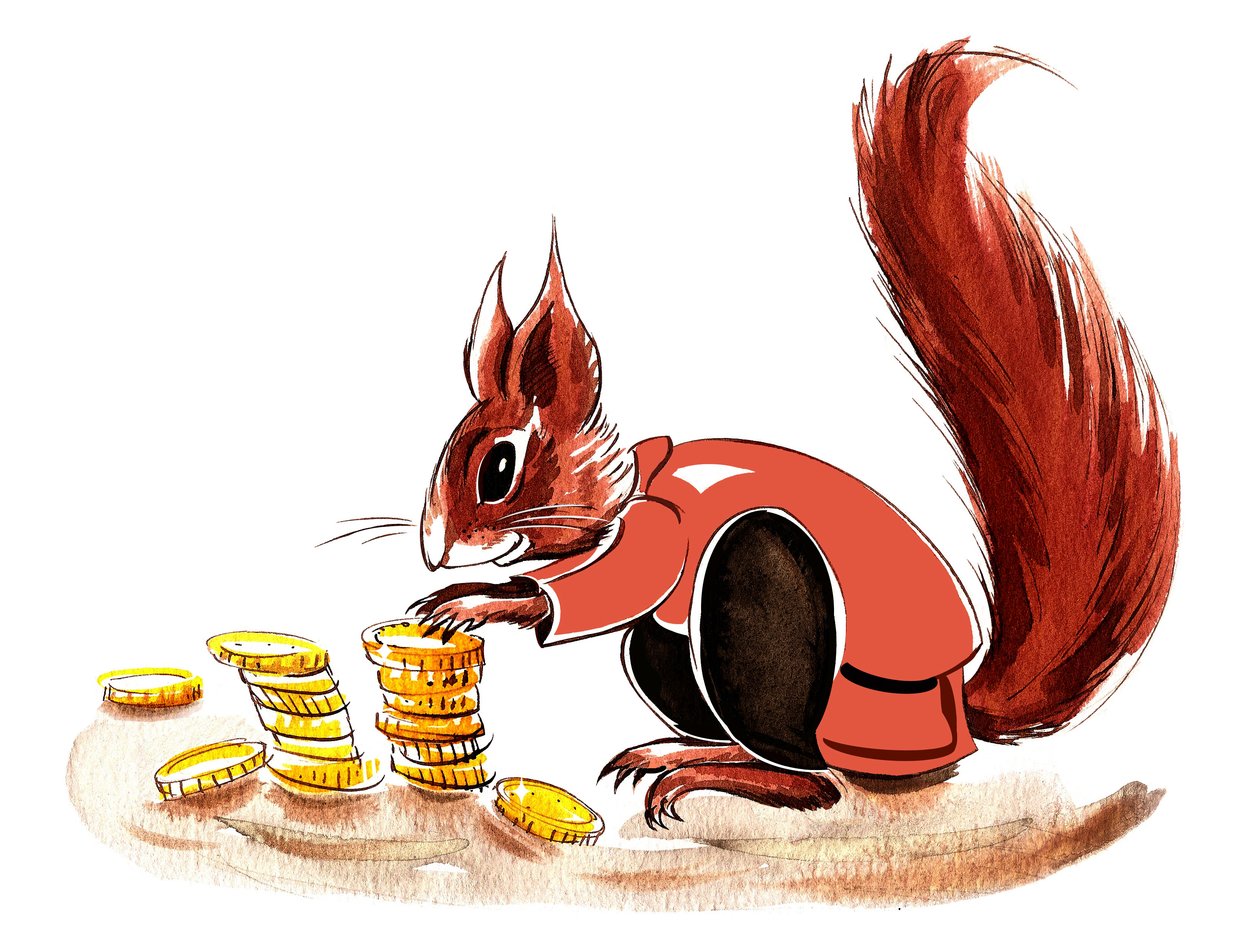 Money Squirrel - illustration af finansiel allegori af Neale Osborne