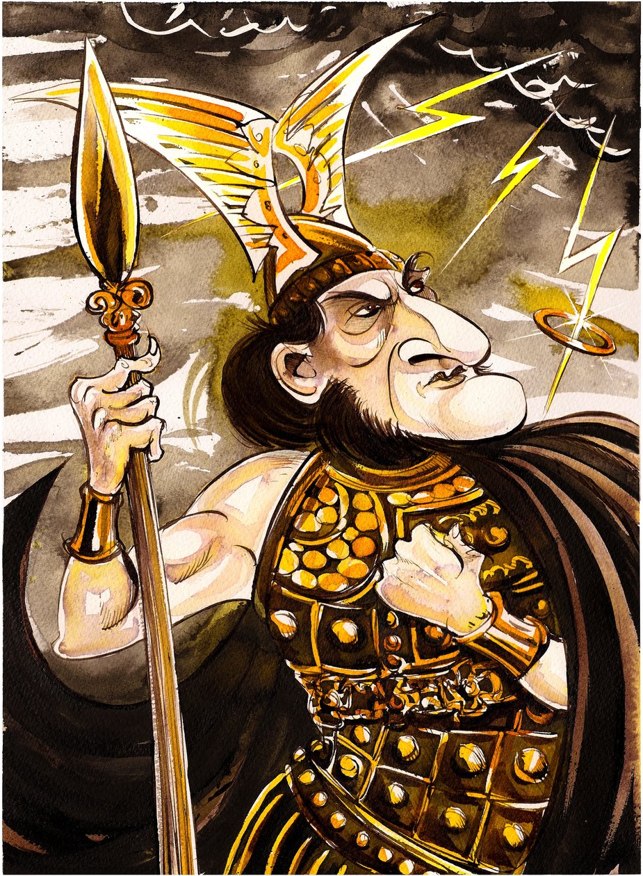 Richard Wagner som Wotan - karikatur som gudernes hersker i operacyklussen The Ring of the Nibelung (1876) af Neale Osborne