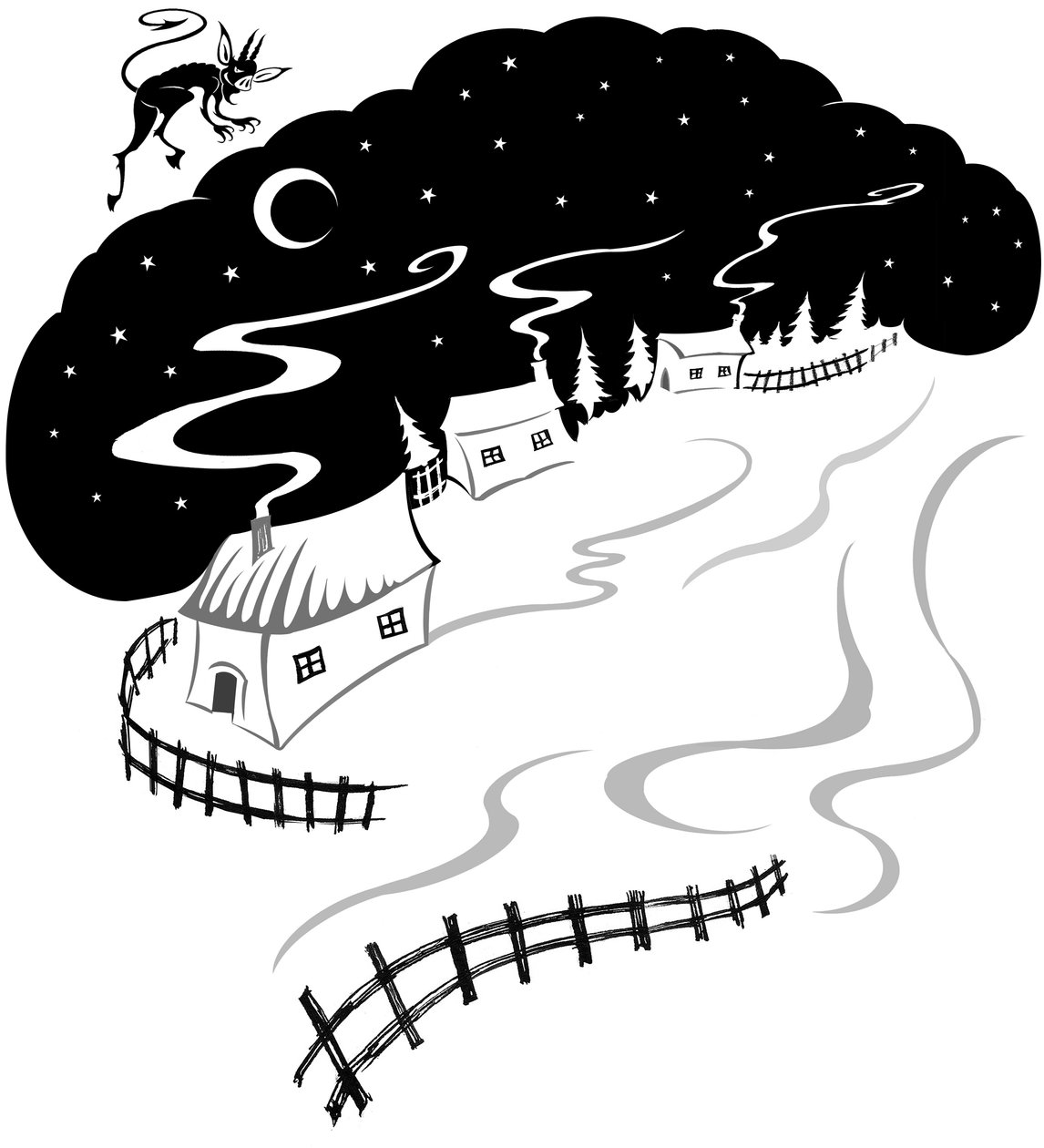 Snowswept Village, 2022 (Ink And Digital) af Neale Osborne
