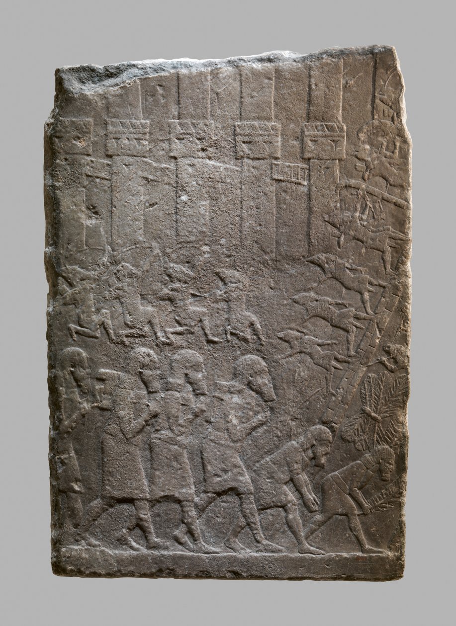 Slagscene for assyrere, der stormer et citadel, ca. 704-681 f.Kr. (gipsalabast) af Neo Assyrian