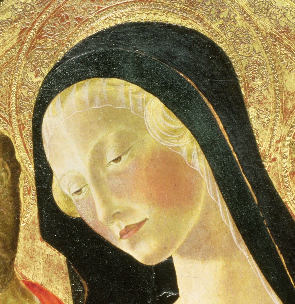 Madonna og barn (tempera på panel) (detalje af 9306) af Neroccio di Landi