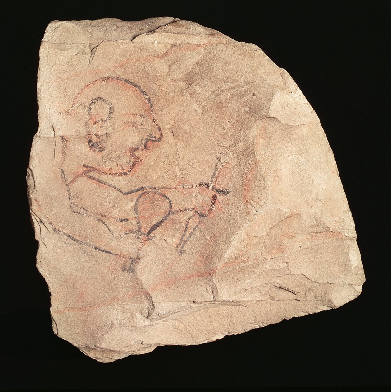 Ostracon forestillende en ubarberet stenhugger, muligvis fra Deir el-Medina, 19.-20. dynasti, 1200-1153 f.Kr. (malet kalksten) (se også 282583) af New Kingdom Egyptian