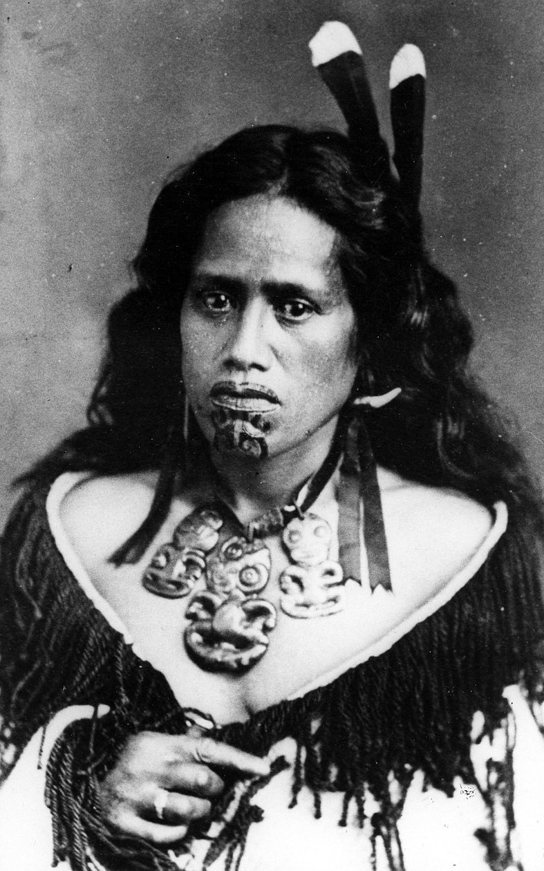 Portræt af en maorikvinde, før 1880 af New Zealand Photographer