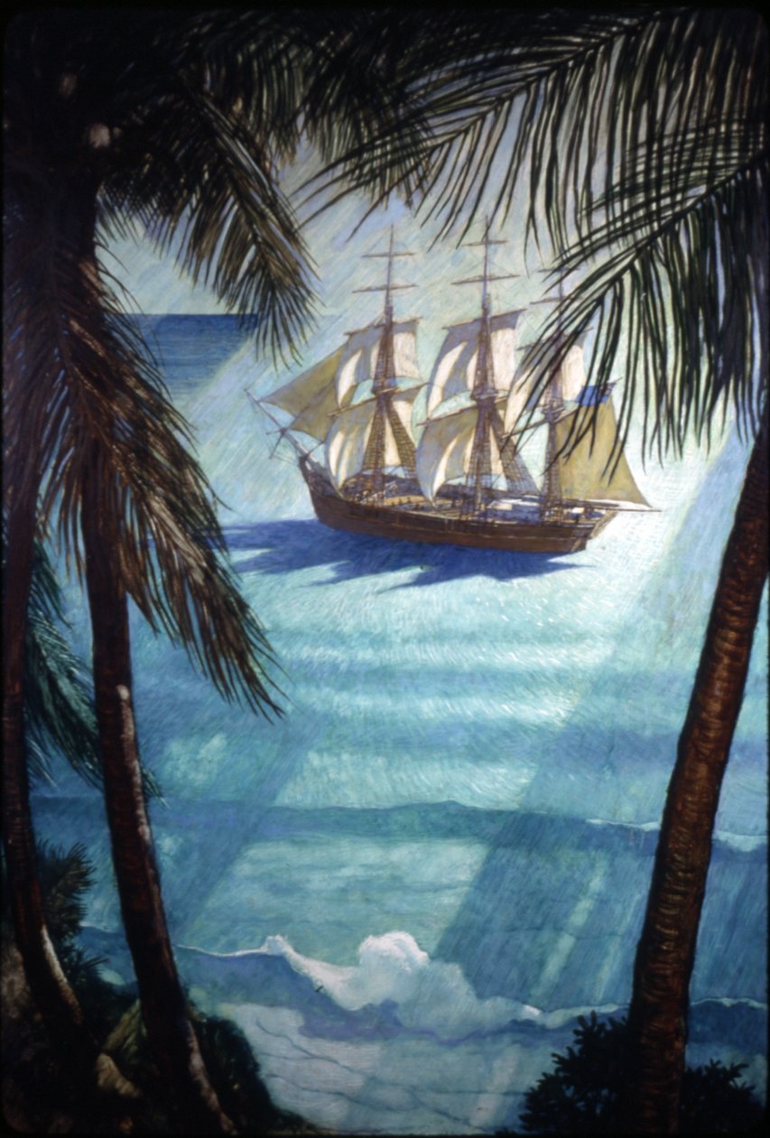 The Ship Bounty (olie på renæssancepanel) af Newell Convers Wyeth