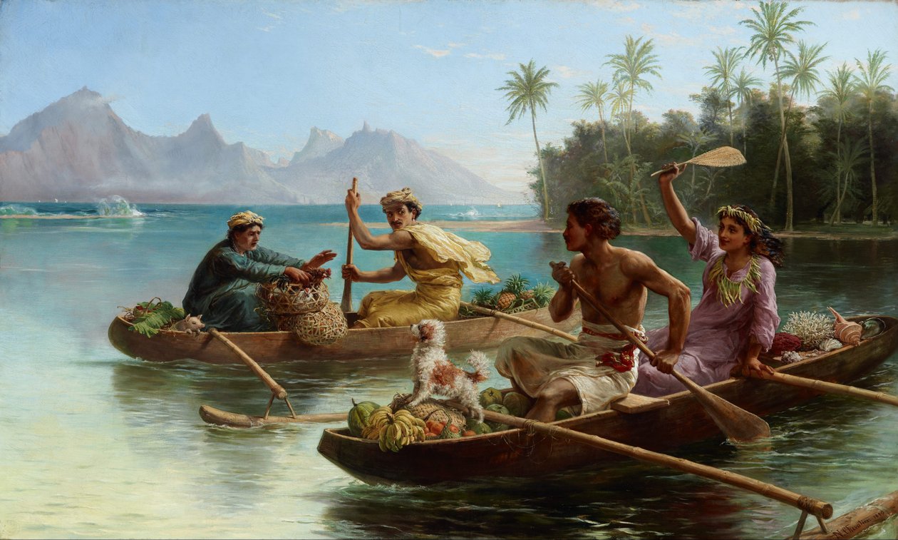 Løb til markedet, Tahiti af Nicholas Chevalier