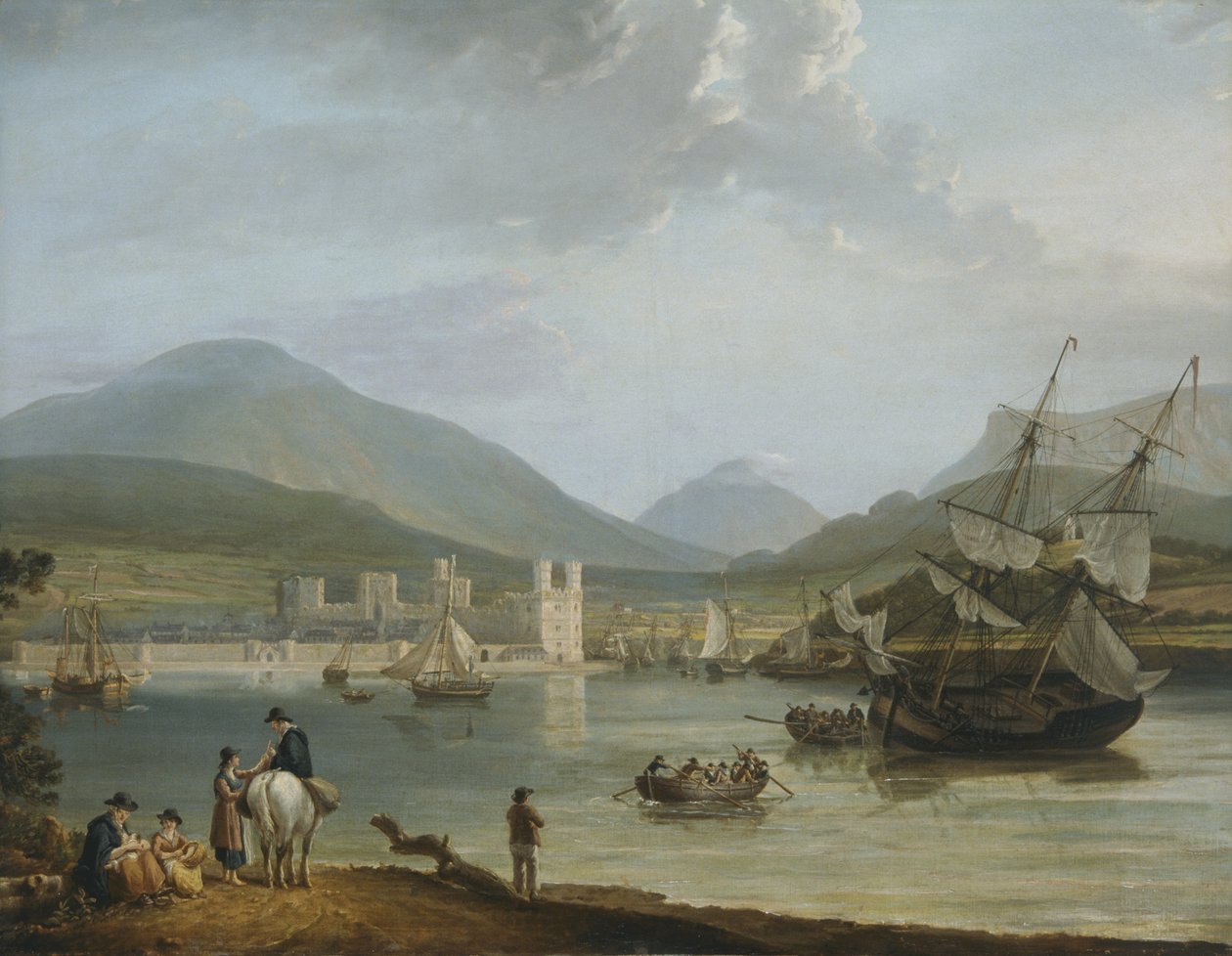 Caernarvon Castle and Bay (olie på lærred) af Nicholas Pocock