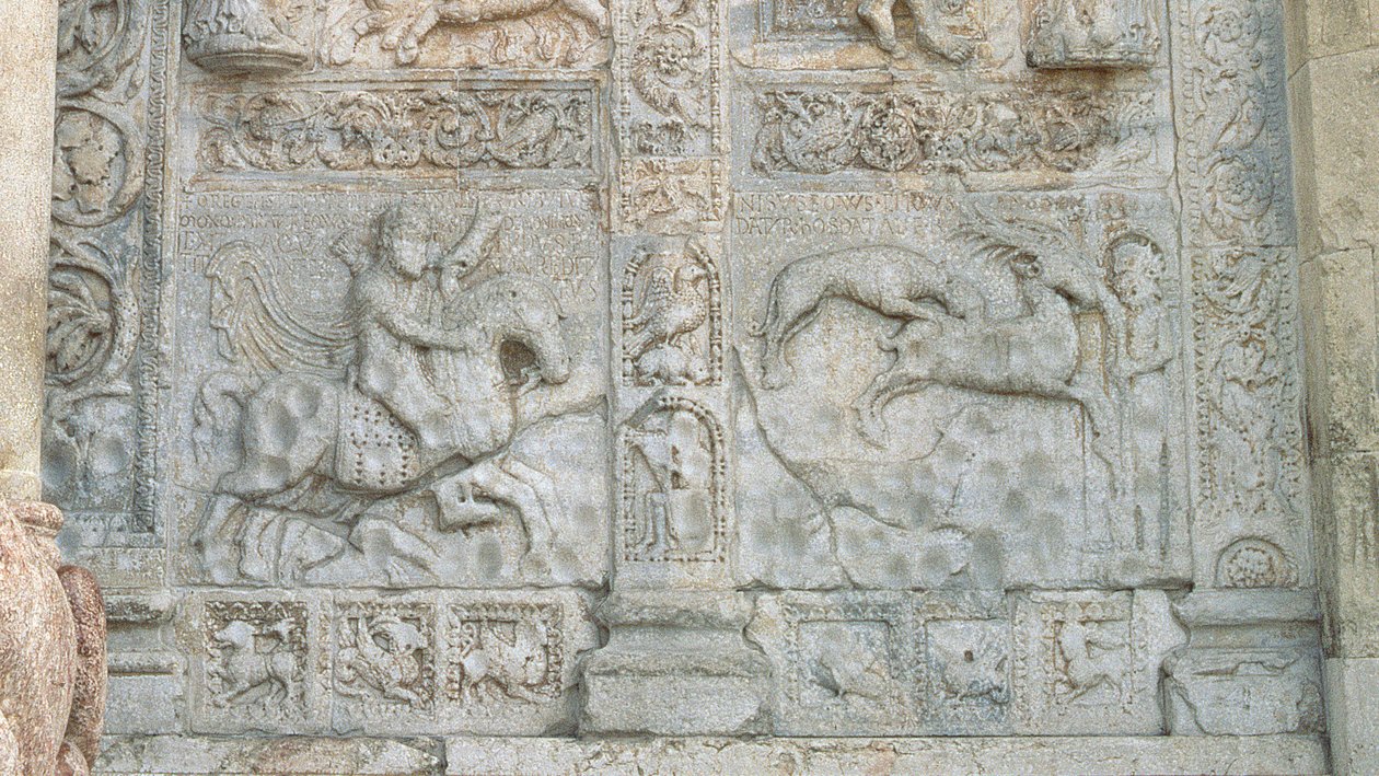 Reliefpaneler med emner fra Første Mosebog, romansk, c.1120-38 stendetalje fra 102490 af Nicholaus