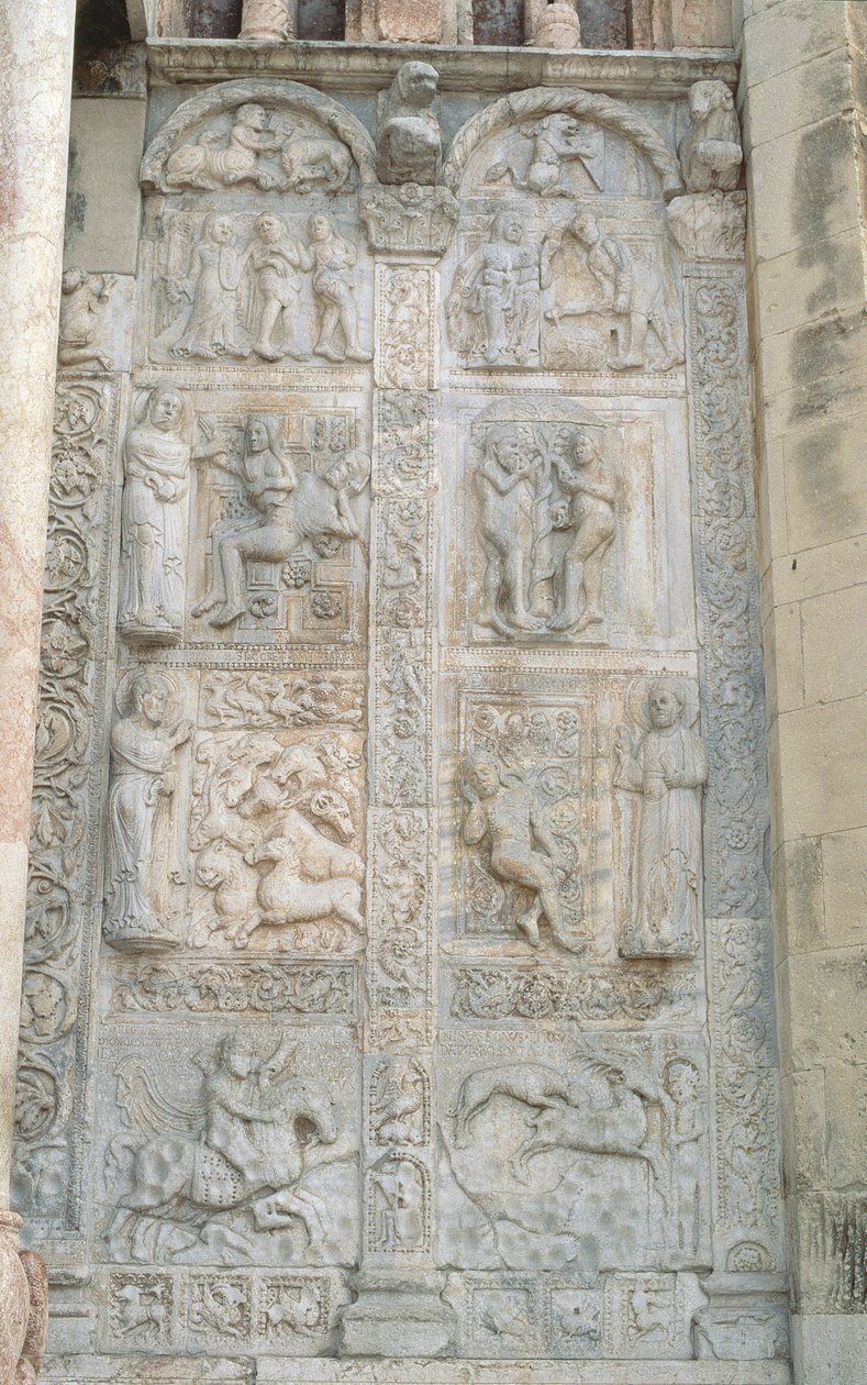 Reliefpaneler med emner fra Første Mosebog, romansk, c.1120-38 af Nicholaus