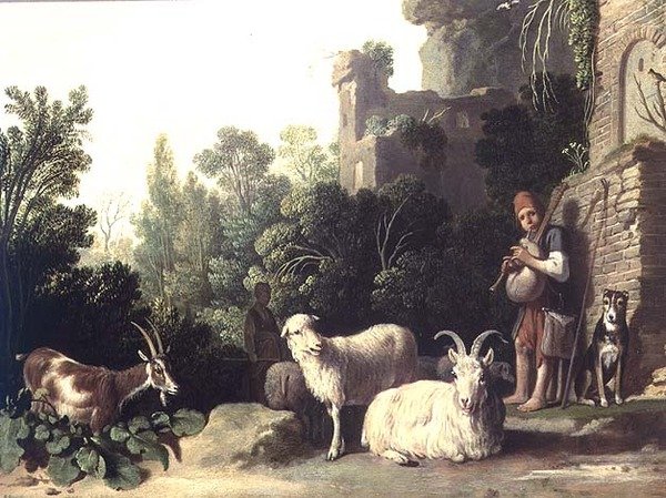 Gedehyrde spiller på sækkepibe (panel) af Nicolaes Cornelisz c.1592 1655 Moeyaert