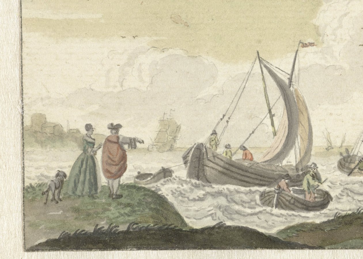 Skibe på en blæsende flod af Nicolaes Aartman