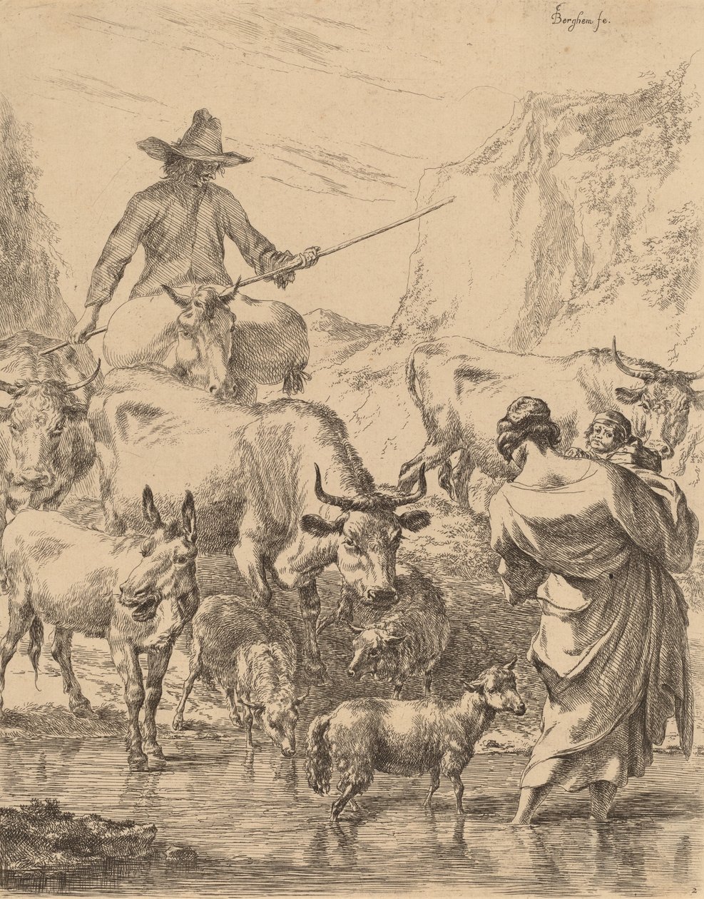 Flok krydser bækken. af Nicolaes Berchem