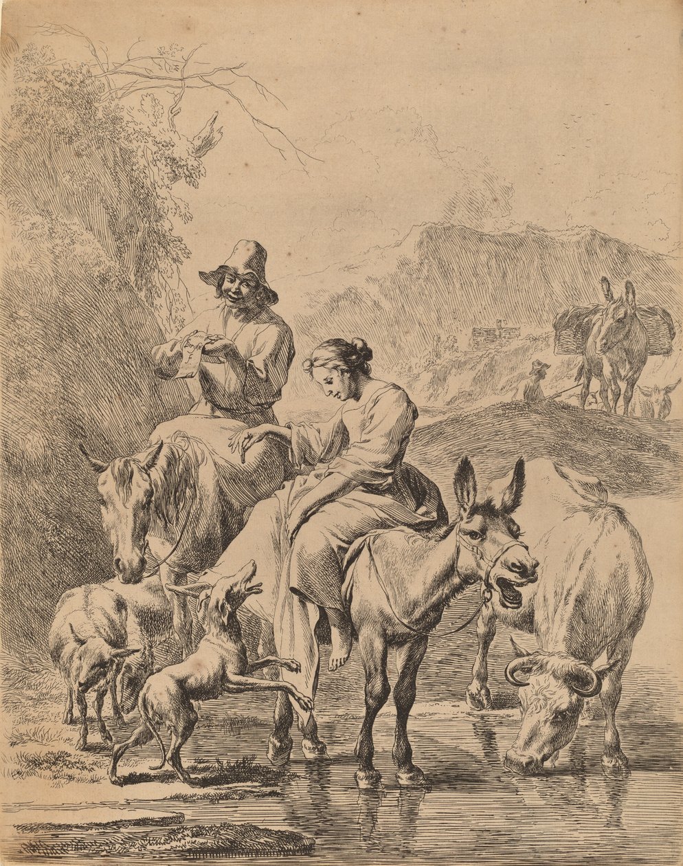 Hyrdinde på et æsel, 1655. af Nicolaes Berchem
