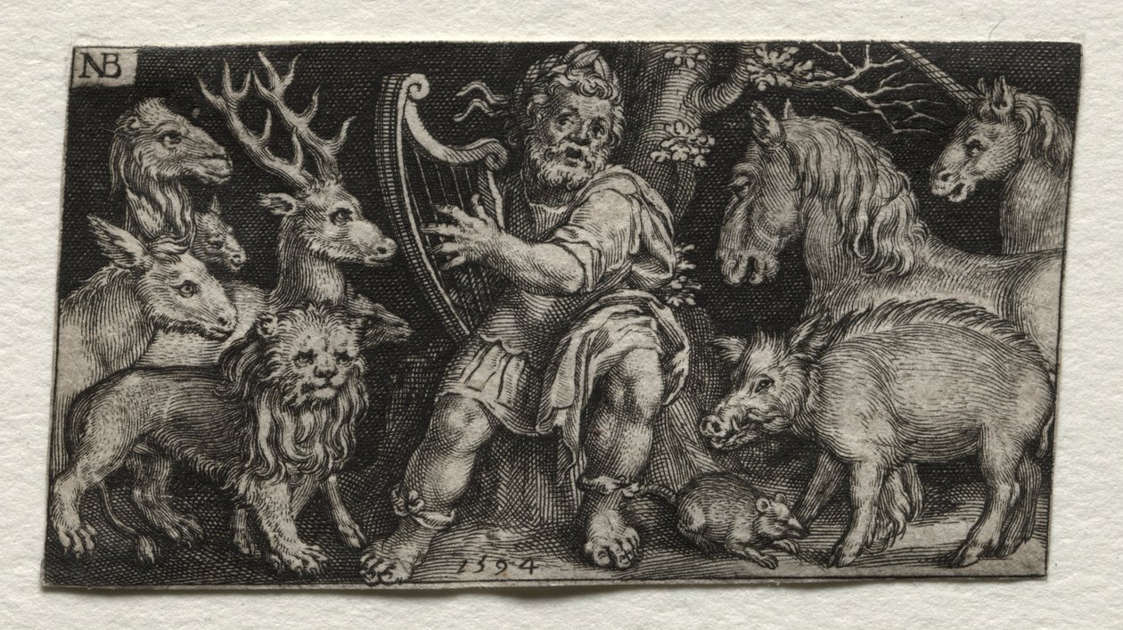 Orpheus charmerer dyrene, 1594. af Nicolaes de Bruyn