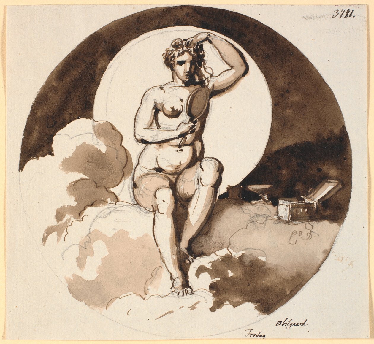 Fredag. Venus siddende med spejl og smykkeæske af Nicolai Abildgaard