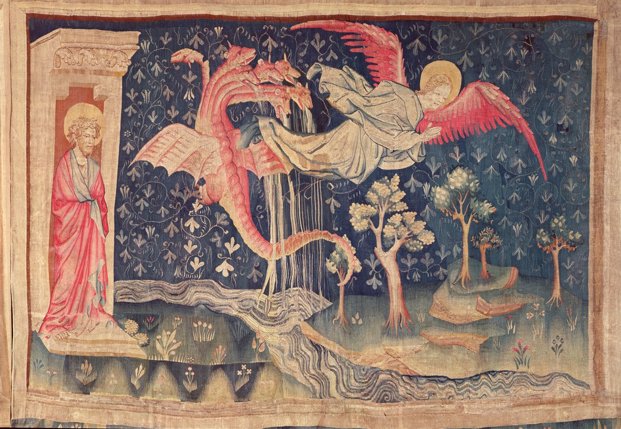 Dragen forfølger kvinden, fra Apokalypse-tapetet fra Angers, 1373-87 (tapet) af Nicolas Bataille