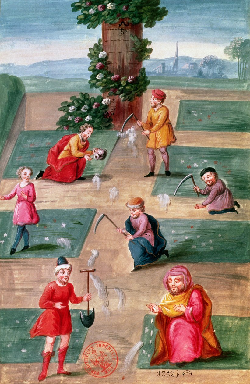 Fru Fr. 14765 f.42-43 franske alkymister, der søger materiale guld, angiveligt skrevet af Nicolas Flamel (ca. 1330-1418) af Nicolas Flamel