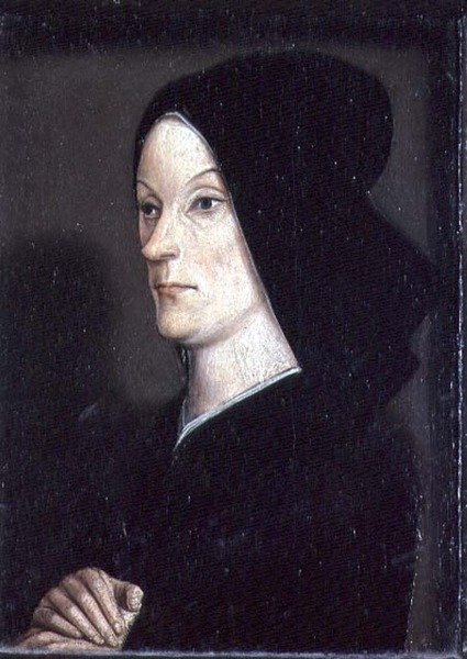 Matheron Diptykon: portræt af Jeanne de Laval (d.1498) anden hustru til Rene I den Gode (1409-80) højre panel (se også 94914) af Nicolas Froment