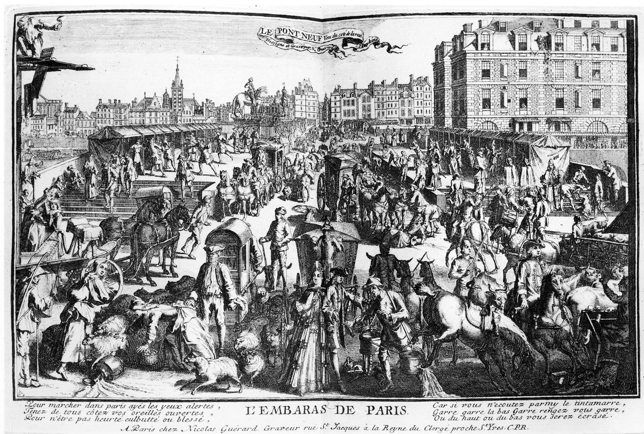 Overbelastningen i Paris, Pont Neuf fra Rue Dauphine af Nicolas Guerard