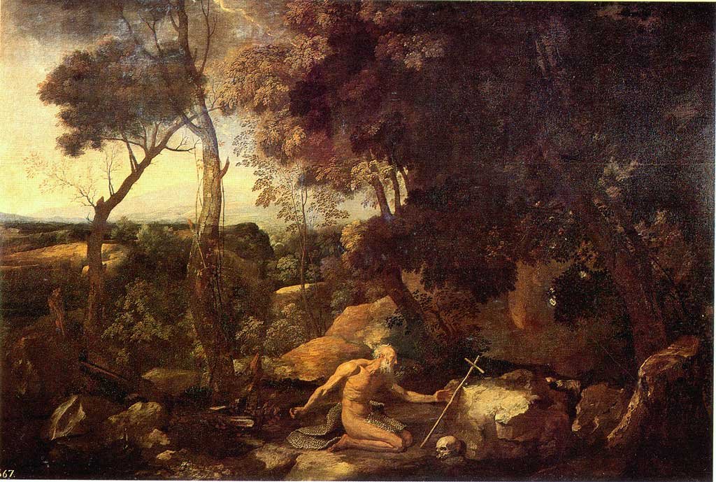 Landskab med Saint Jerome af Nicolas Poussin