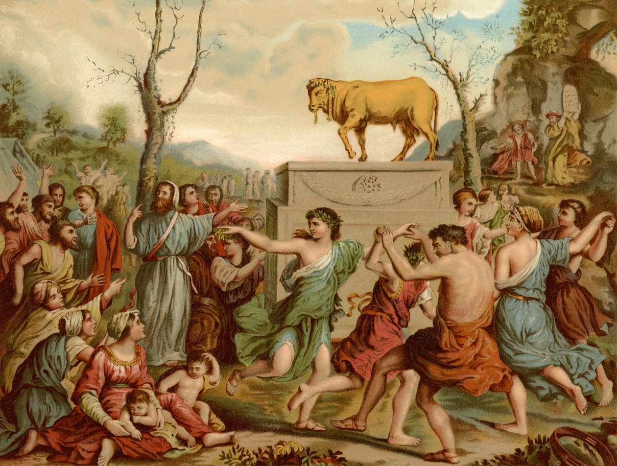 Tilbedelsen af Guldkalven af Nicolas Poussin