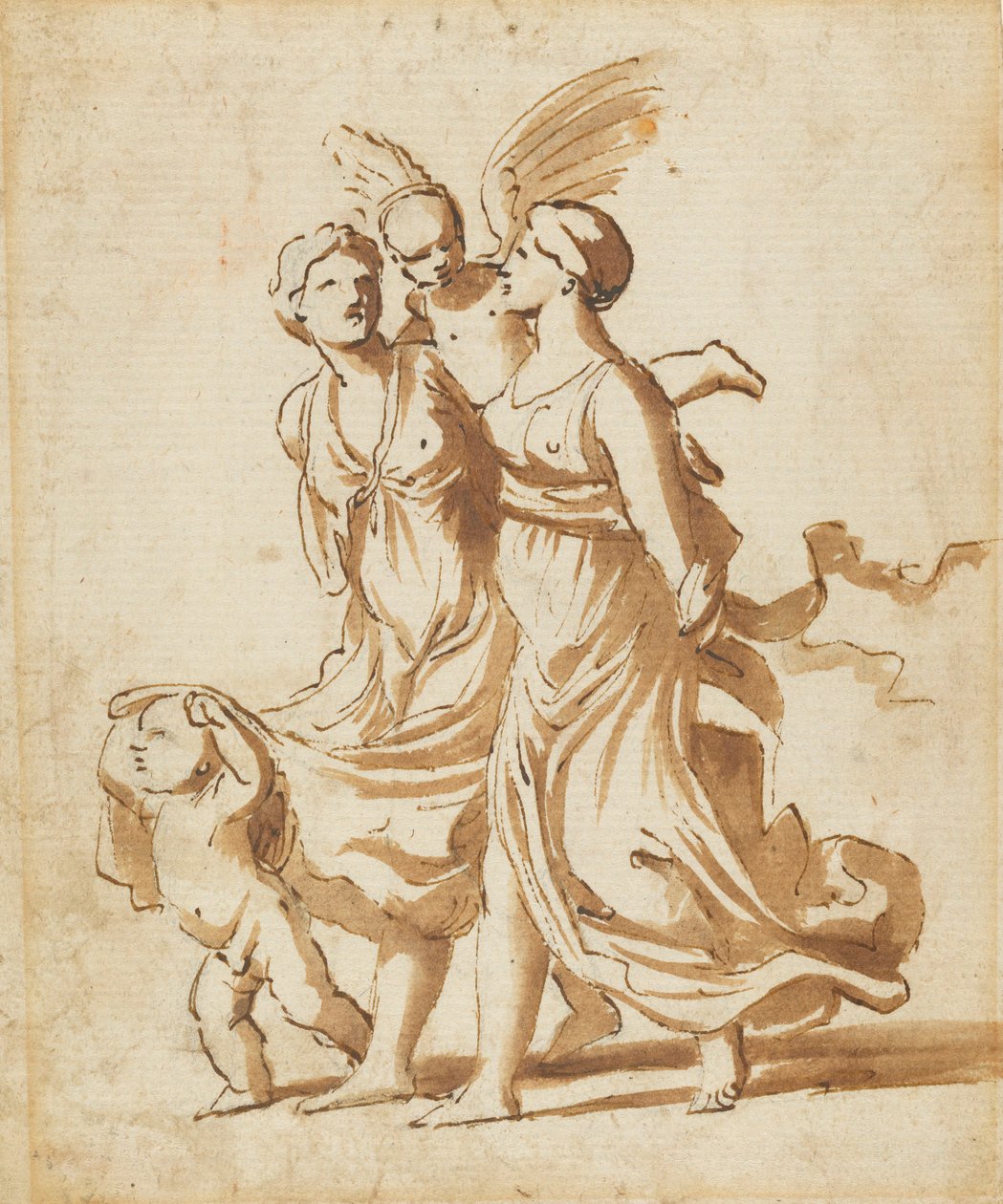 To piger ledsaget af Amor, c.1625 af Nicolas Poussin