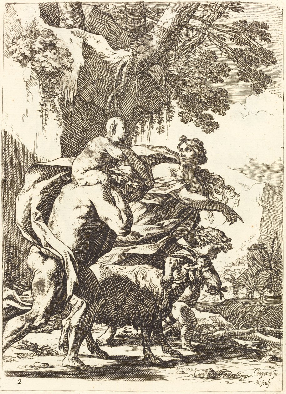Faun og Bacchante med et barn af Nicolas Chapron